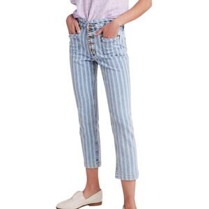 Anthropologie Pilcro High Rise Slim Stripe Acid Wash Crop Jeans 29 Nautical Euro